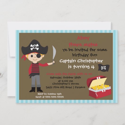 Pirate Ahoy Mates Birthday Party Invitation Boy Kaart (Voorkant)