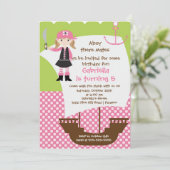 Pirate Ahoy Mates Birthday Party Invitation Girl Kaart (Staand voorkant)