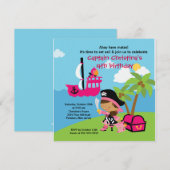 Pirate Ahoy Mates Birthday Party Invitation Girl Kaart (Voorkant / Achterkant)