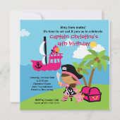 Pirate Ahoy Mates Birthday Party Invitation Girl Kaart (Voorkant)