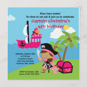 Pirate Ahoy Mates Birthday Party Invitation Girl Kaart