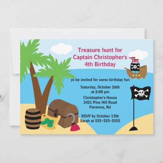 Pirate Ahoy Mates Birthday Party Invitation Kaart (Voorkant)