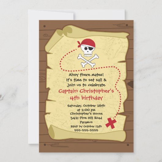 Pirate Ahoy Mates Boy Birthday Party Invitation Kaart (Voorkant)