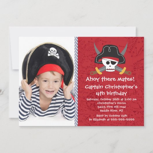 Pirate Ahoy Mates Boy Foto Birthday Party Kaart (Voorkant)