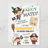 Pirate Ahoy Matey Jongen Verjaardagsfeestuitnodigi Kaart (Voorkant)