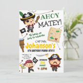 Pirate Ahoy Matey Jongen Verjaardagsfeestuitnodigi Kaart (Staand voorkant)