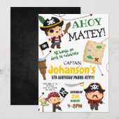 Pirate Ahoy Matey Jongen Verjaardagsfeestuitnodigi Kaart (Voorkant / Achterkant)
