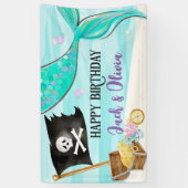 Pirate and Mermaid Tail joint Birthday Spandoek (Verticaal)