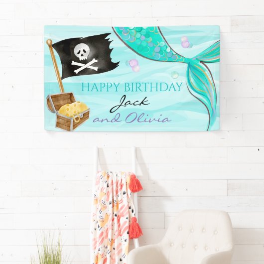 Pirate and Mermaid Tail joint Birthday Spandoek (Insitu)