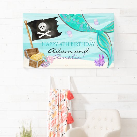 Pirate and Mermaid Tail joint Birthday Spandoek (Insitu)