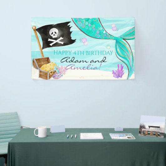 Pirate and Mermaid Tail joint Birthday Spandoek (Beurs)