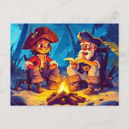 Pirate and Old Sailor deelt verhalen met kampvuur Briefkaart