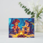 Pirate and Old Sailor deelt verhalen met kampvuur Briefkaart (Staand voorkant)