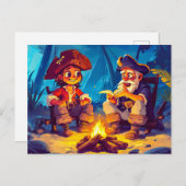Pirate and Old Sailor deelt verhalen met kampvuur Briefkaart (Voorkant / Achterkant)