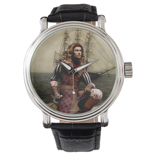 Pirate and Pirate Ship Art Wrist Watch Horloge (Voorkant)