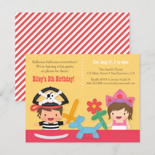 Pirate and Princess Balloon Birthday Party Kaart (Voorkant / Achterkant)