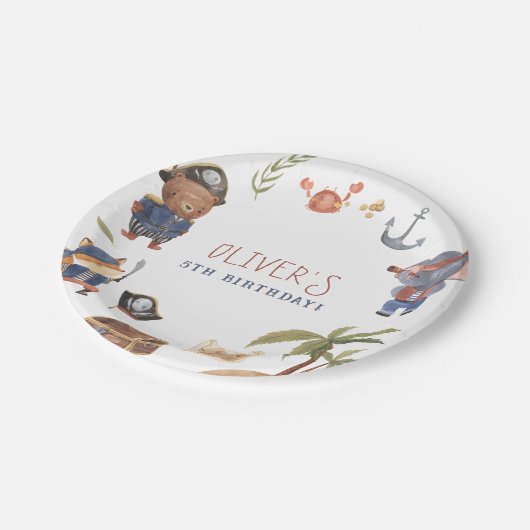 Pirate Animals Boy Verjaardagsfeestje Papieren Bordje (Gekanteld)