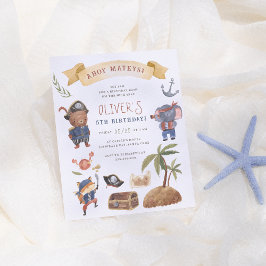 Pirate Animals Budget Verjaardagsfeestje Uitnodigi