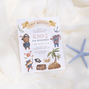 Pirate Animals Budget Verjaardagsfeestje Uitnodigi