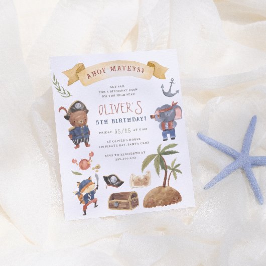 Pirate Animals Budget Verjaardagsfeestje Uitnodigi