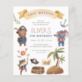 Pirate Animals Budget Verjaardagsfeestje Uitnodigi (Voorkant)