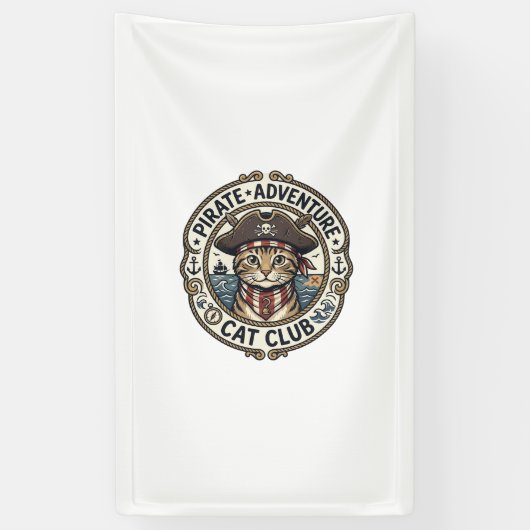 Pirate Avontuur Kat POD Vector Kunst - Pirate Avde Spandoek (Verticaal)