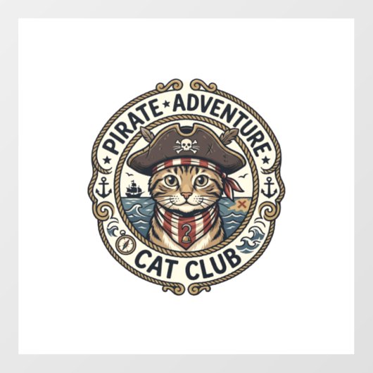Pirate Avontuur Kat POD Vector Kunst - Pirate Avon Raamsticker (Vel)
