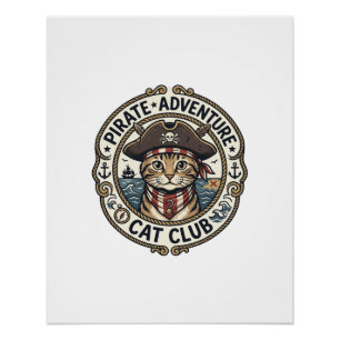Pirate Avontuur Kat POD Vector Kunst - Pirate Avve Perfect Poster