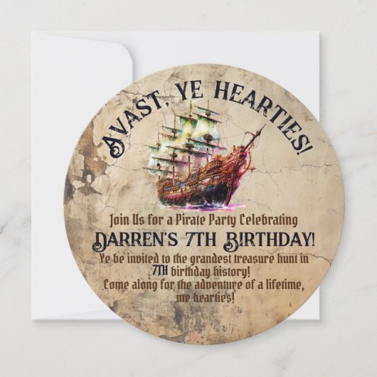 Pirate avontuur wacht |  Ship Theme Party Kaart (Voorkant)
