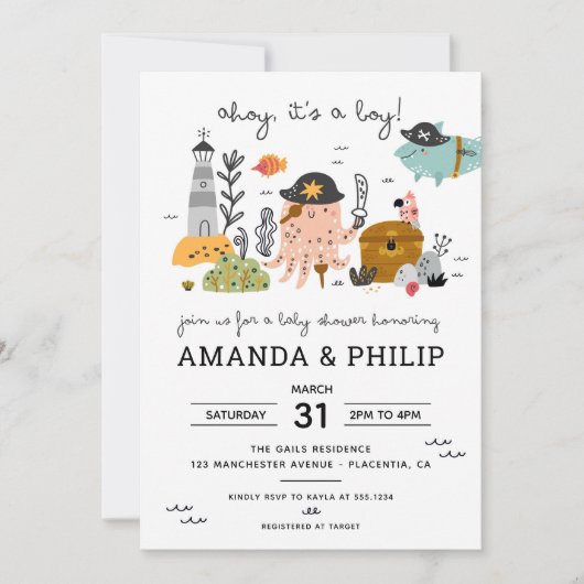 Pirate Baby shower Ahoy Het is een jongen Kaart (Voorkant)