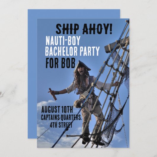 PIRATE BACHELOR PARTY CUSTOM INVITATIONS KAART (Voorkant / Achterkant)