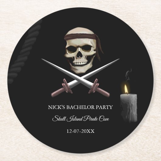Pirate Bachelor / Verjaardagsfeest - piratenthema Ronde Kartonnen Onderzetter (Voorkant)