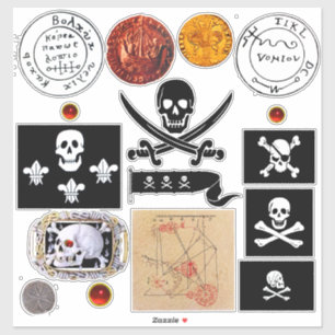 PIRATE BANNERS, PIRATEN TREASURE MAPS SKULLS, MUNT STICKER