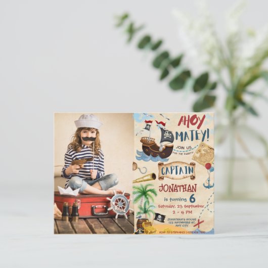 Pirate Birthday Ahoy Pirate Boy Party Briefkaart (Staand voorkant)