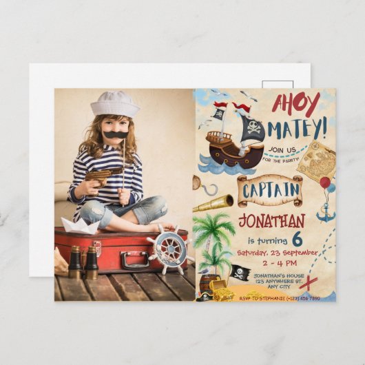 Pirate Birthday Ahoy Pirate Boy Party Briefkaart (Voorkant / Achterkant)