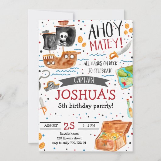 Pirate Birthday Ahoy Pirate Boy Party Kaart (Voorkant)