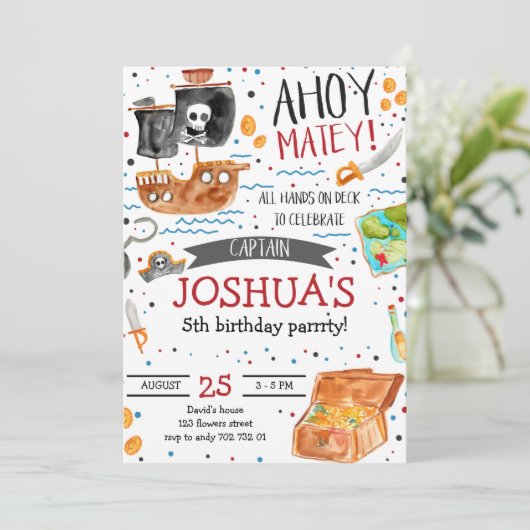 Pirate Birthday Ahoy Pirate Boy Party Kaart (Staand voorkant)