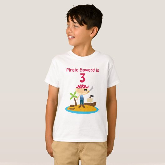 Pirate Birthday Boy Aangepaste naam T-shirt (Voorkant volledig)