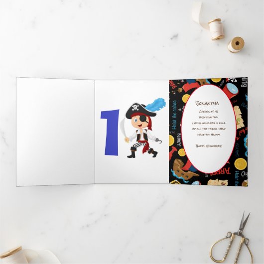 Pirate Birthday Boy Adventure Tri-Fold Kaart (Binnen)