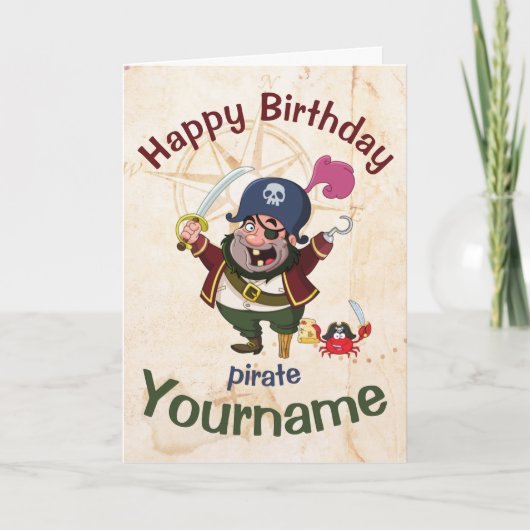Pirate Birthday Bright Cheerful Cartoon Kaart (Voorkant)