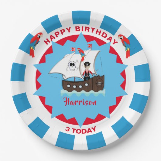 Pirate Birthday Cute Ship Kinder gepersonaliseerd  Papieren Bordje (Voorkant)
