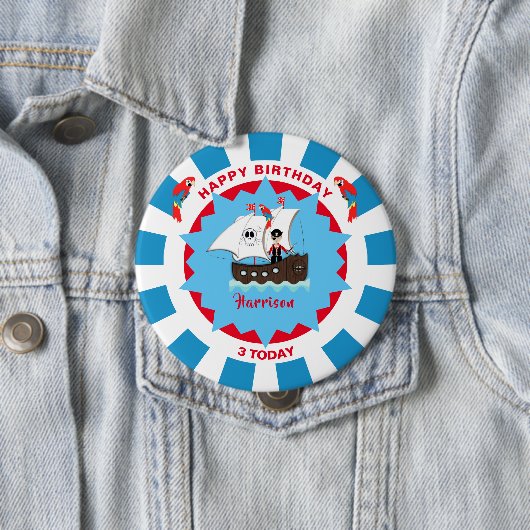 Pirate Birthday Cute Ship Kinder gepersonaliseerd Ronde Button 4,0 Cm (In situ)