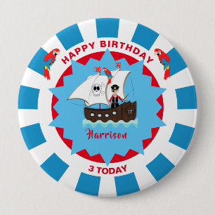 Pirate Birthday Cute Ship Kinder gepersonaliseerd Ronde Button 4,0 Cm
