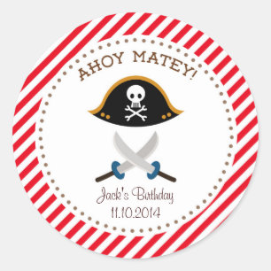 Pirate Birthday Dank je wel Sticker Red