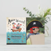Pirate Birthday Invitation ahoy Pirate Party Bash Kaart (Staand voorkant)