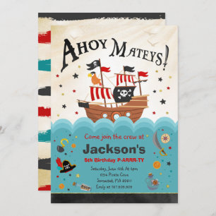Pirate Birthday Invitation ahoy Pirate Party Bash Kaart