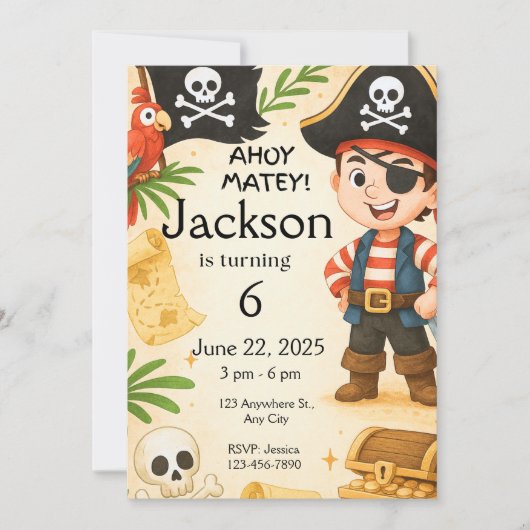 Pirate Birthday Invitation, bewerkbare Kinder part Kaart (Voorkant)