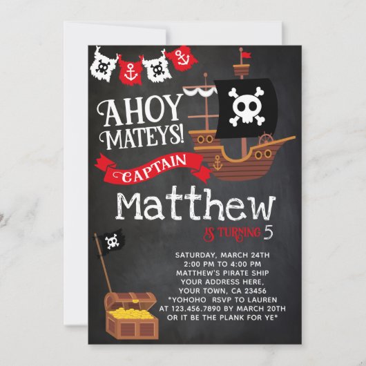 Pirate Birthday Invitation Kaart (Voorkant)