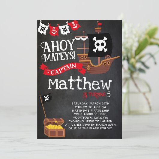 Pirate Birthday Invitation Kaart (Staand voorkant)