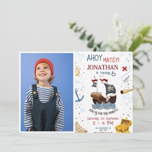 Pirate Birthday Invitation Kaart (Staand voorkant)